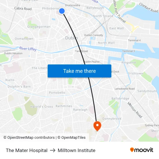 The Mater Hospital to Milltown Institute map