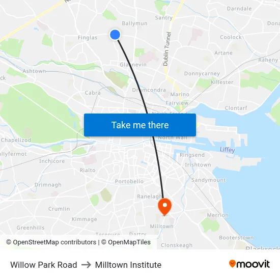 Willow Park Road to Milltown Institute map