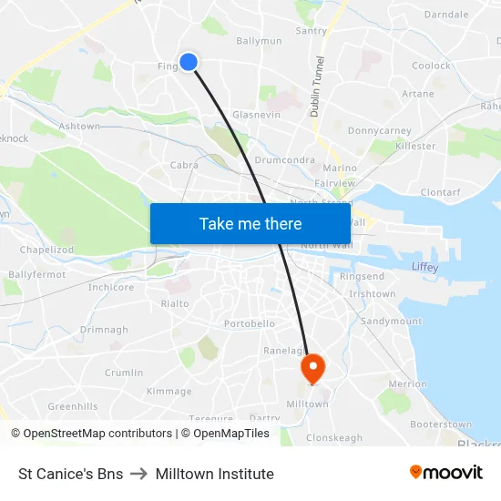 St Canice's Bns to Milltown Institute map