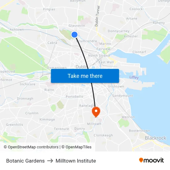 Botanic Gardens to Milltown Institute map