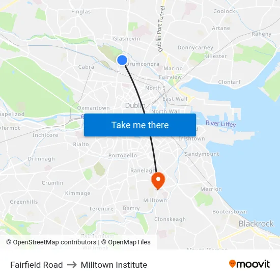 Fairfield Road to Milltown Institute map