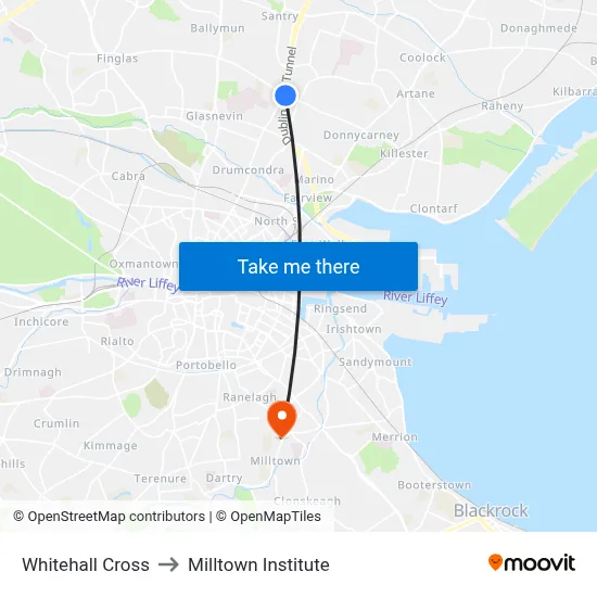 Whitehall Cross to Milltown Institute map
