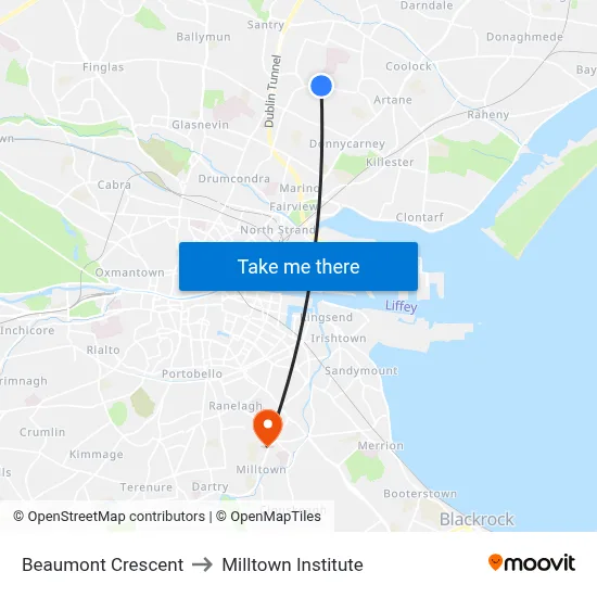 Beaumont Crescent to Milltown Institute map