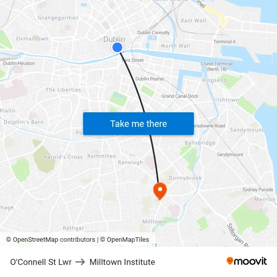 O'Connell St Lwr to Milltown Institute map