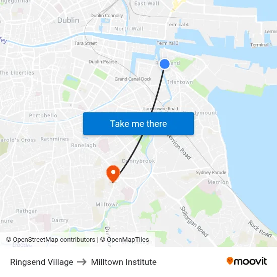 Ringsend Village to Milltown Institute map
