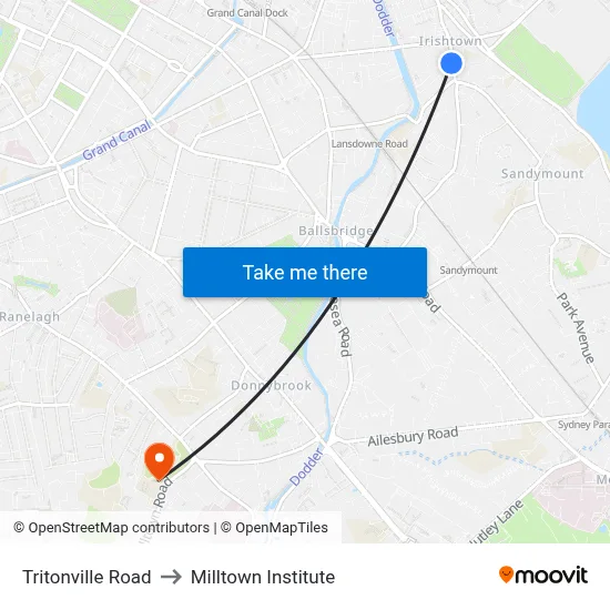 Tritonville Road to Milltown Institute map
