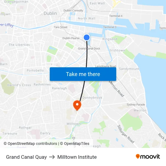 Grand Canal Quay to Milltown Institute map