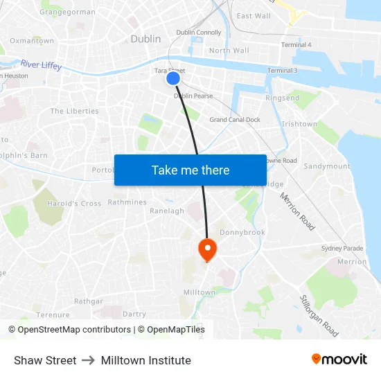 Shaw Street to Milltown Institute map