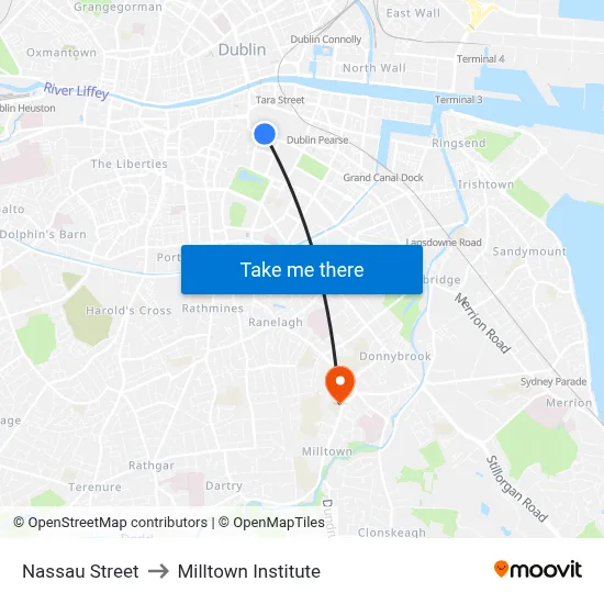 Nassau Street to Milltown Institute map