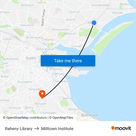 Raheny Library to Milltown Institute map