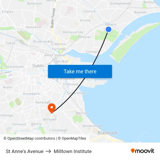St Anne's Avenue to Milltown Institute map