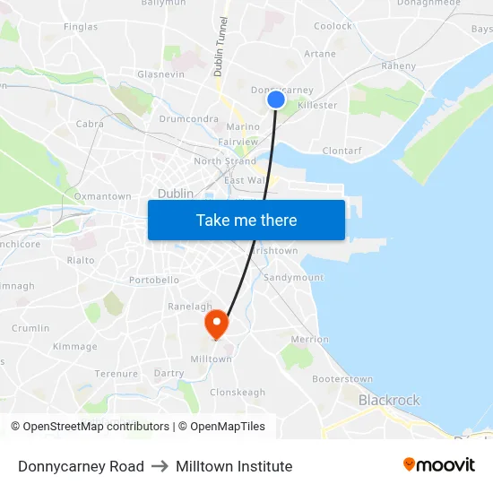 Donnycarney Rd to Milltown Institute map
