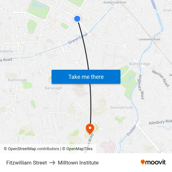 Fitzwilliam Street to Milltown Institute map