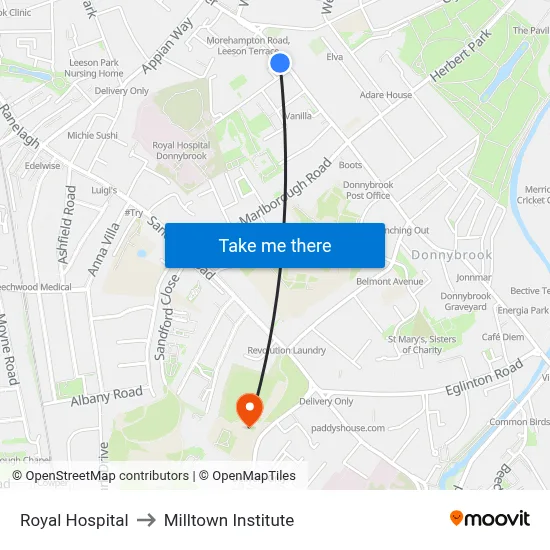 Royal Hospital to Milltown Institute map