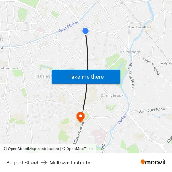 Baggot Street to Milltown Institute map