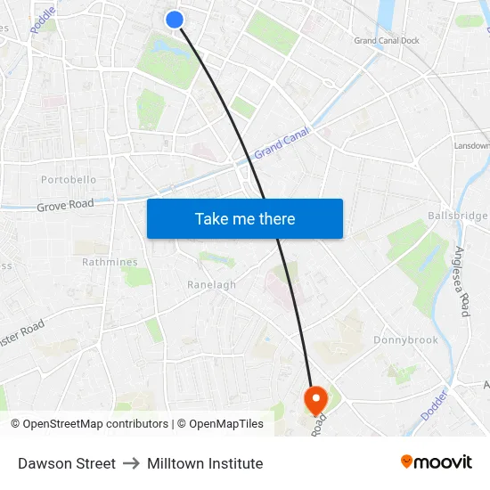 Dawson Street to Milltown Institute map