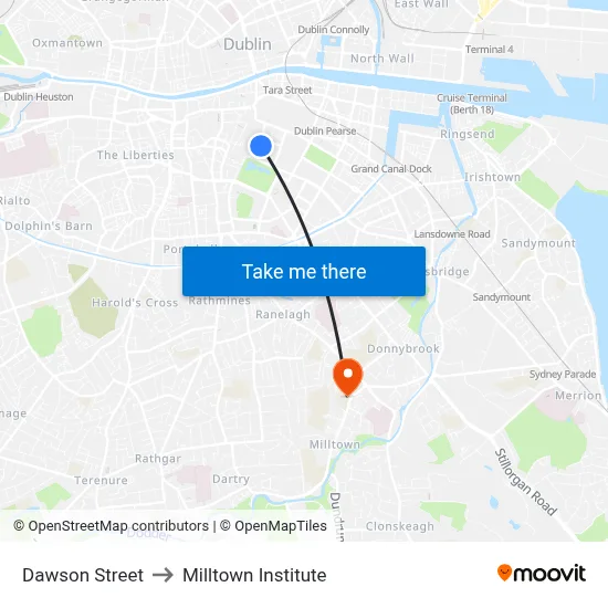 Dawson Street to Milltown Institute map
