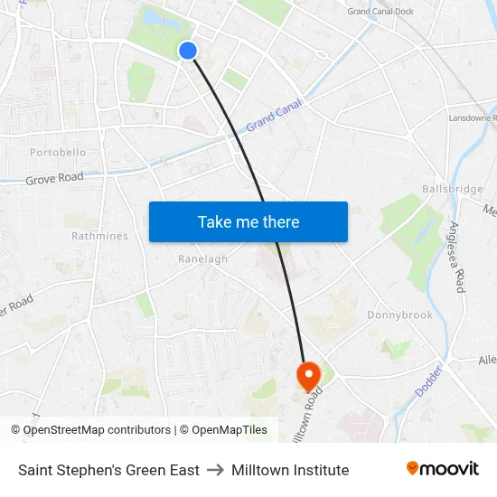 Saint Stephen's Green East to Milltown Institute map