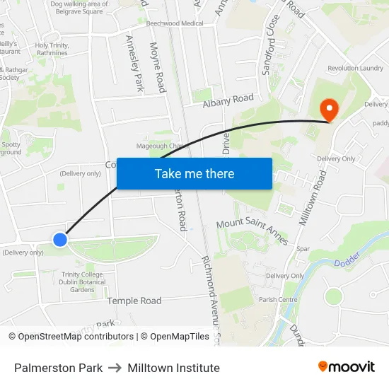 Palmerston Park to Milltown Institute map