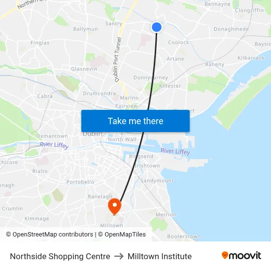 Northside Shopping Centre to Milltown Institute map