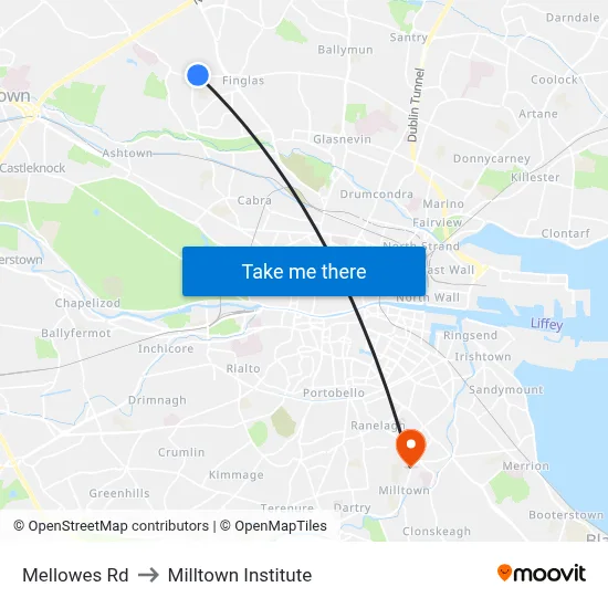 Mellowes Rd to Milltown Institute map