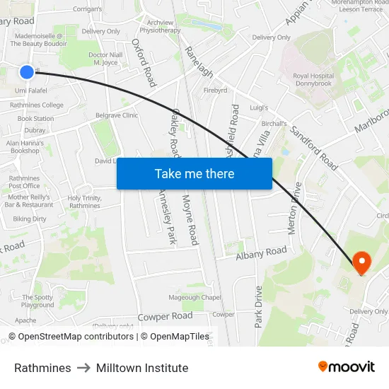 Rathmines to Milltown Institute map