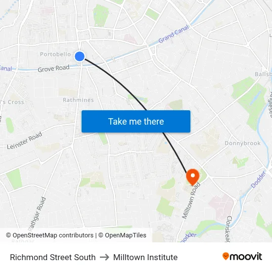 Richmond Street South to Milltown Institute map