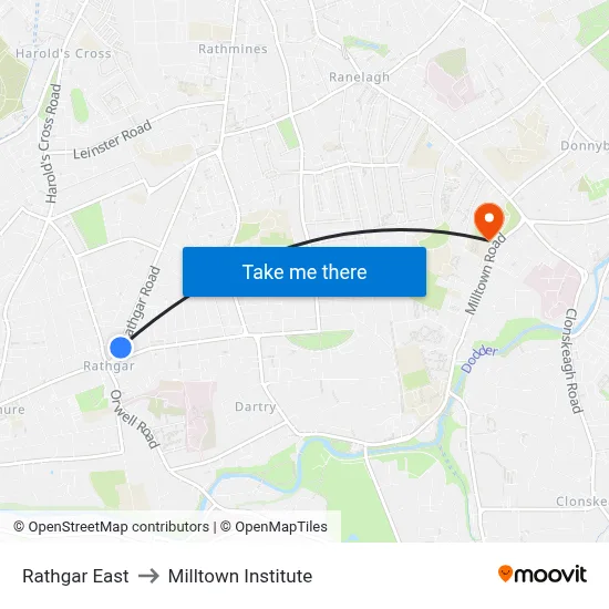Rathgar East to Milltown Institute map