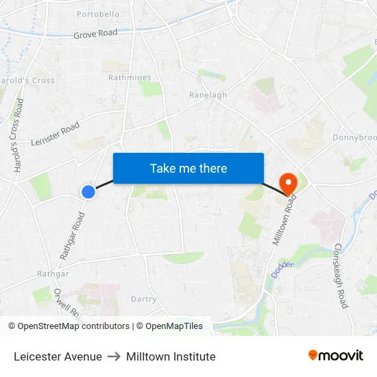 Leicester Avenue to Milltown Institute map