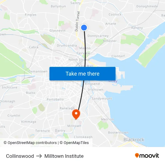 Collinswood to Milltown Institute map