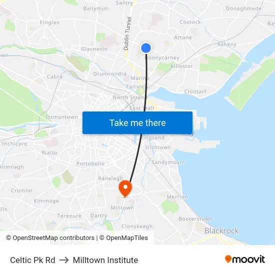 Celtic Pk Rd to Milltown Institute map