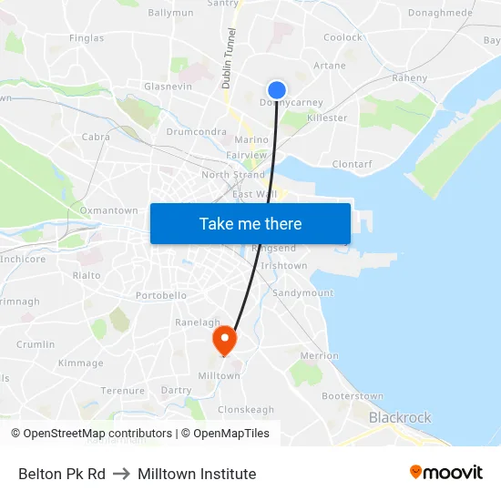 Belton Pk Rd to Milltown Institute map