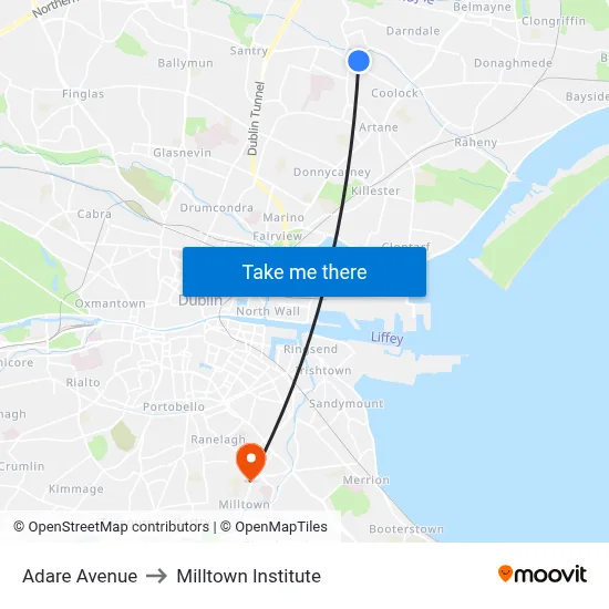 Adare Avenue to Milltown Institute map