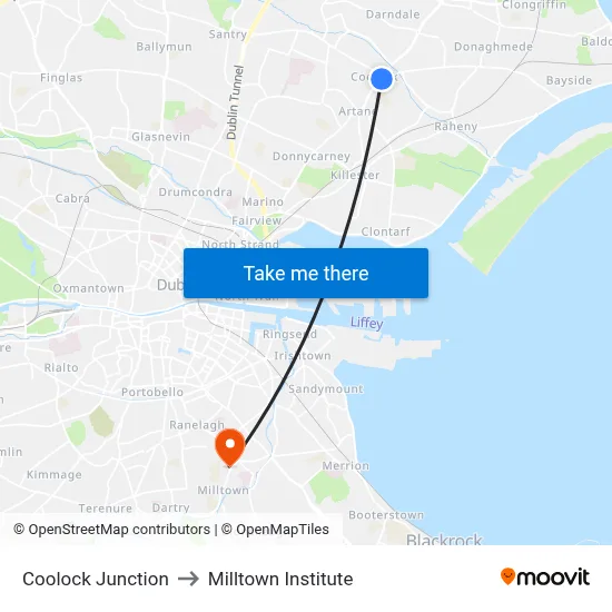 Coolock Junction to Milltown Institute map