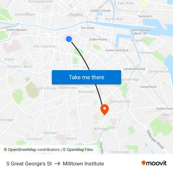 S Great George's St to Milltown Institute map