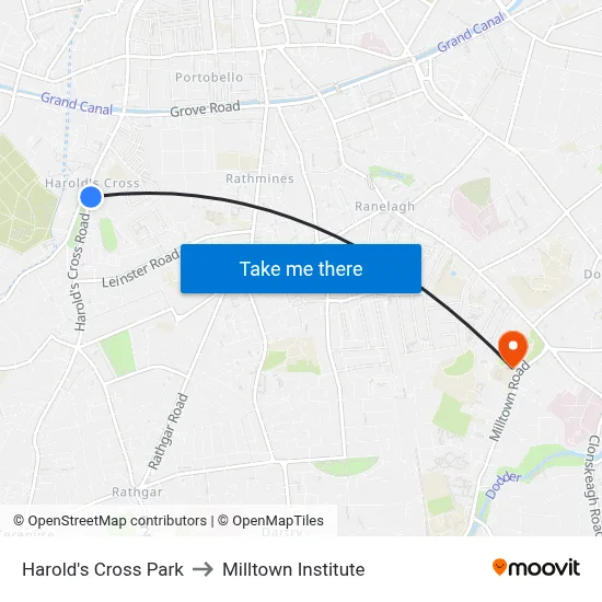 Harold's Cross Park to Milltown Institute map