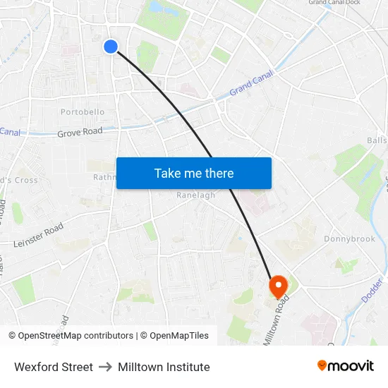 Wexford Street to Milltown Institute map