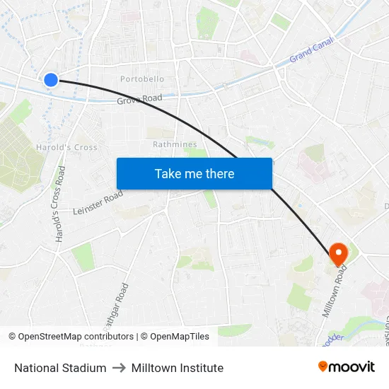 National Stadium to Milltown Institute map