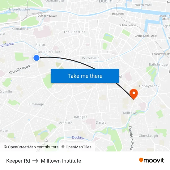 Keeper Rd to Milltown Institute map