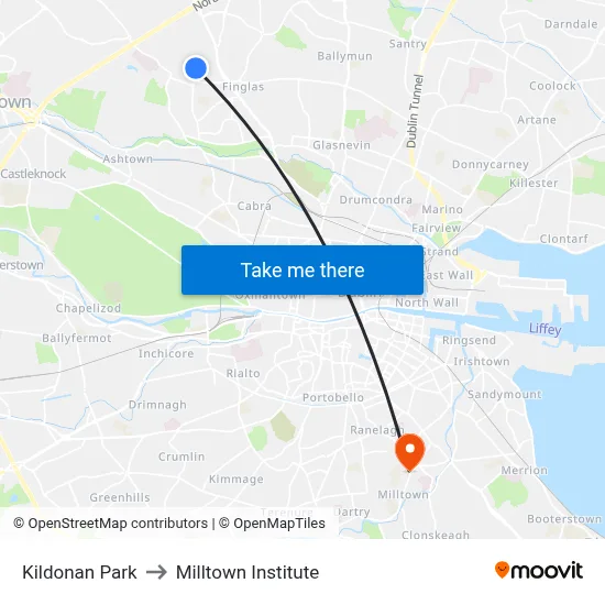 Kildonan Park to Milltown Institute map