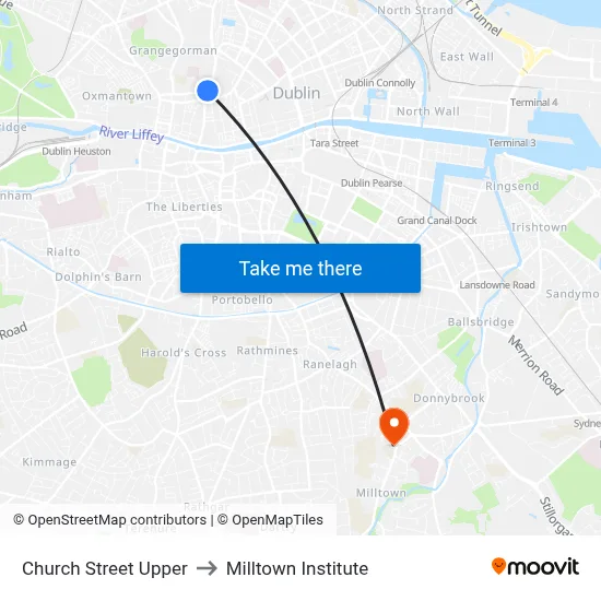 Church Street Upper to Milltown Institute map