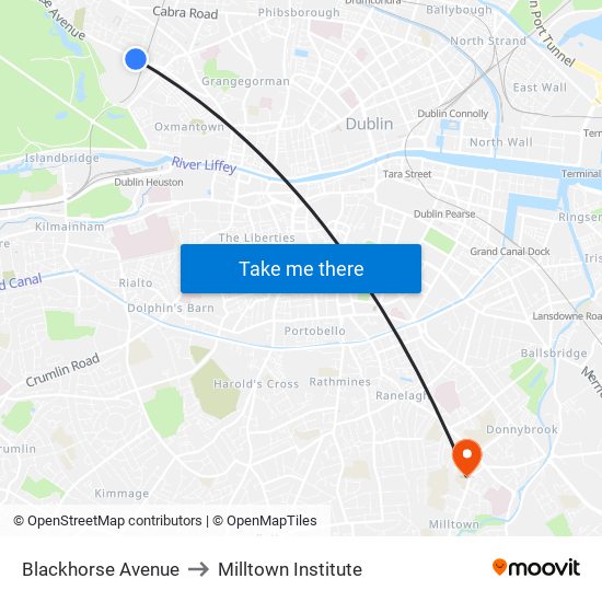 Blackhorse Avenue to Milltown Institute map