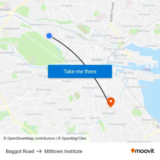 Baggot Road to Milltown Institute map