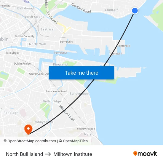 North Bull Island to Milltown Institute map