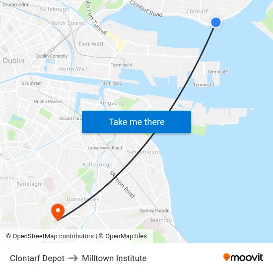 Clontarf Depot to Milltown Institute map