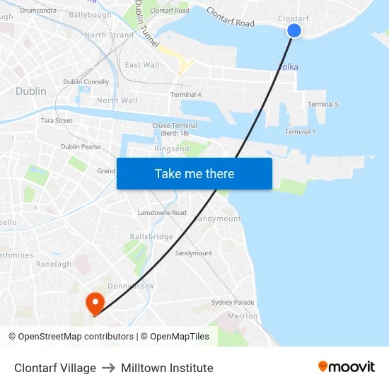 Clontarf Village to Milltown Institute map