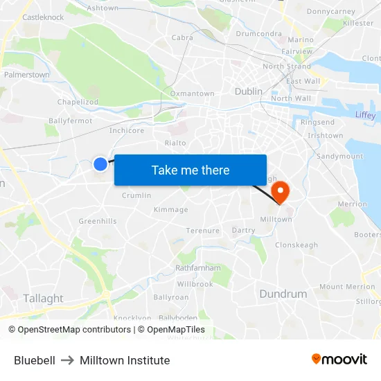 Bluebell to Milltown Institute map