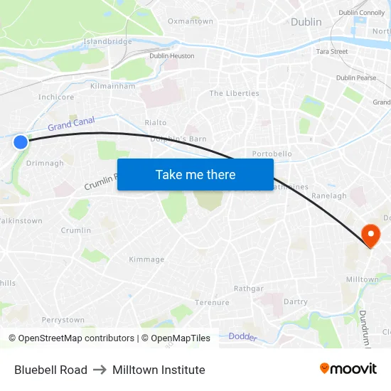 Bluebell Rd to Milltown Institute map