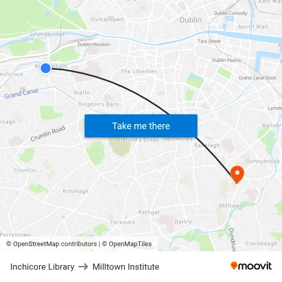 Inchicore Library to Milltown Institute map