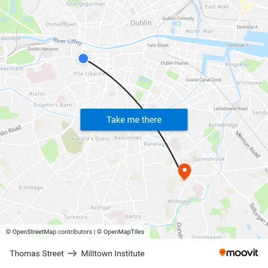 Thomas Street to Milltown Institute map